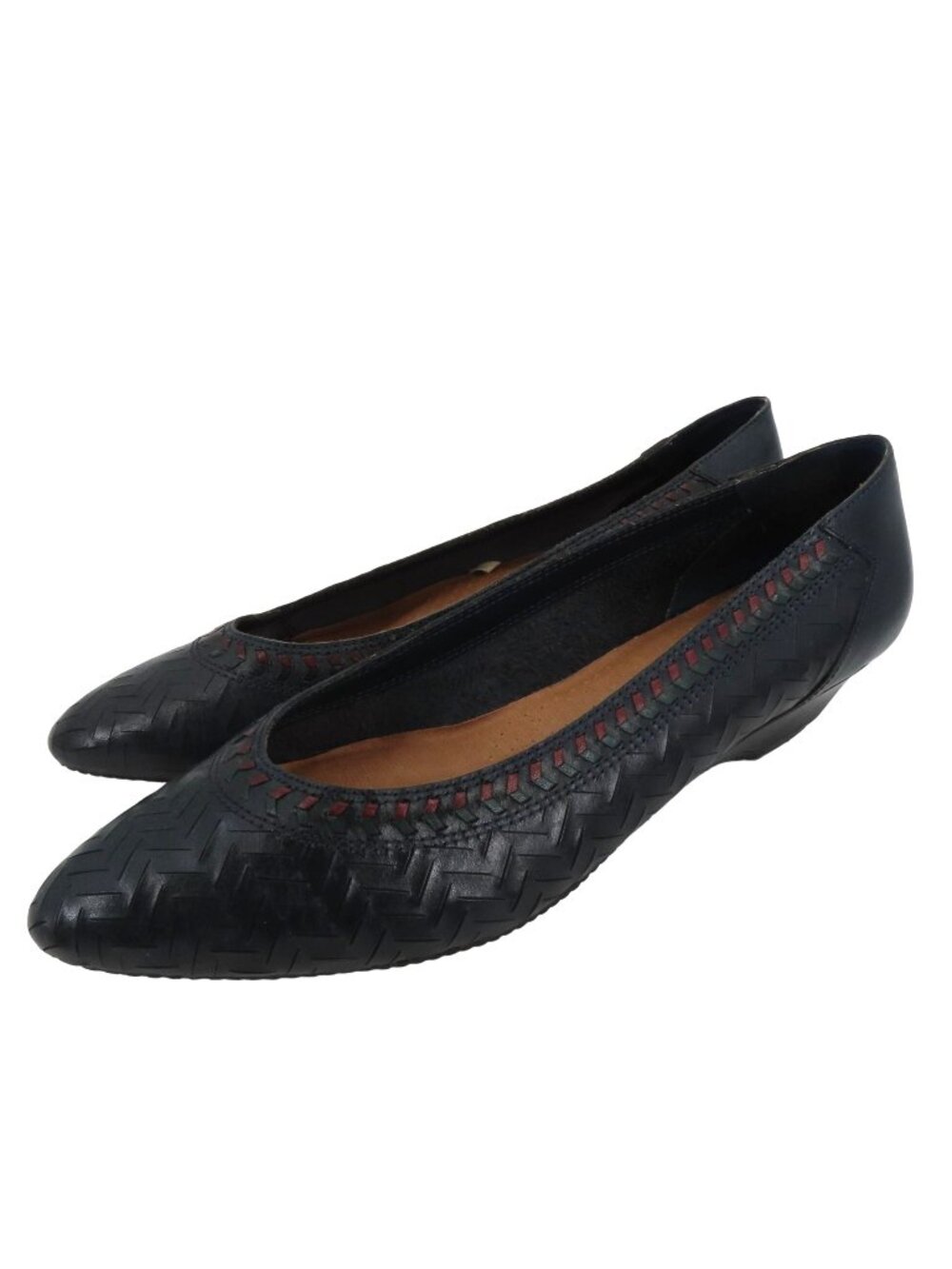 Revelations 10 Women Blue Black Woven Perforated Leather Wedge Heel Shoes Brazil
